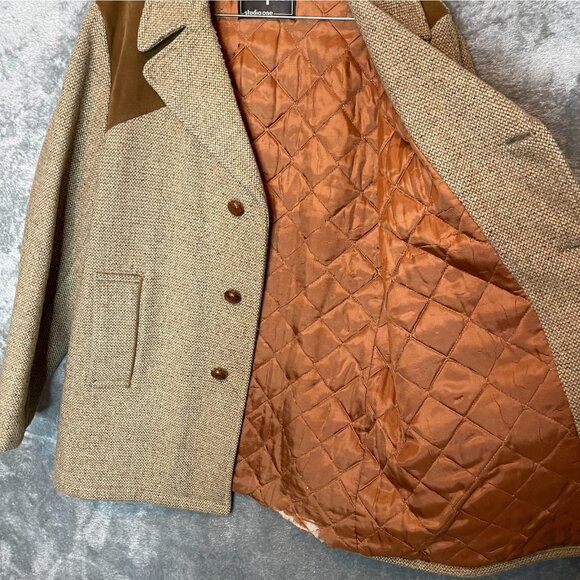 Vintage 70s Campus Tweed Wool USA Made Mid Length Heavy Insulated Overcoat 42 - Picture 8 of 14